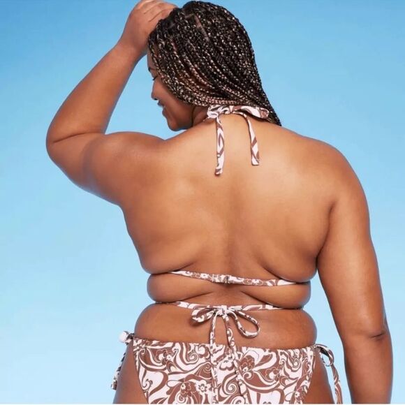 NWT Wild Fable Size X (14-16) Brown Swirl Bikini Swim Top Floral Triangle - Picture 4 of 10